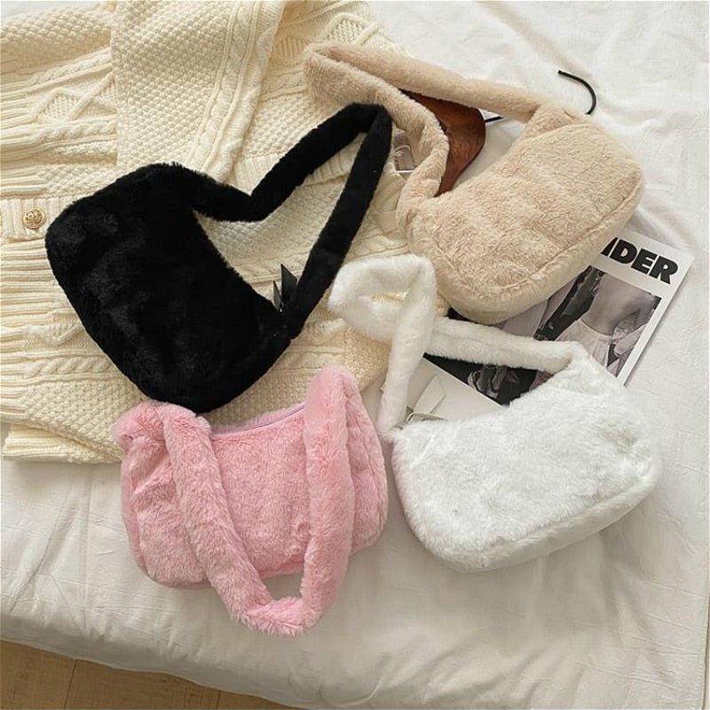 eybag Simple Design Women Soft Plush Hobos Shoulder Bags Winter Furry Ladies Clutch Purse Handbag Fashion Female  Underarm Bag