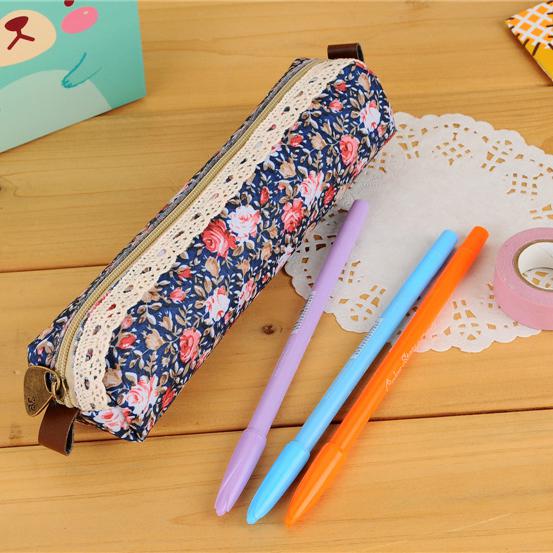 eybag Mini Retro Flower Floral Lace Pencil Case, Pencil Bag School Supplies Cosmetic Makeup Bag Zipper Pouch Purse, Estojo Escolar