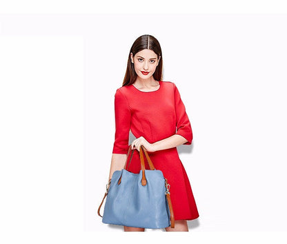 Lkblock Genuine Leather Women's Bag Fashion Commute Handbags Solid Color Tote Messenger Luxury Designer Shoulder Cossbody Bags Female