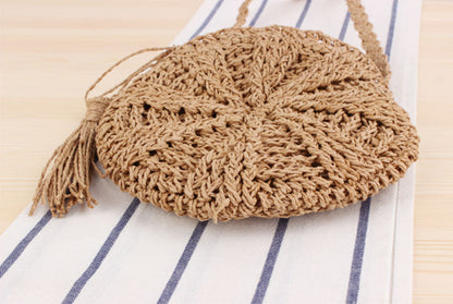 eybag Rattan Woven Round Women Straw Bag Handbag Knit Summer Beach Bag Woman Shoulder Messenger Bag Tassel Khaki Beige Crossbody Bags