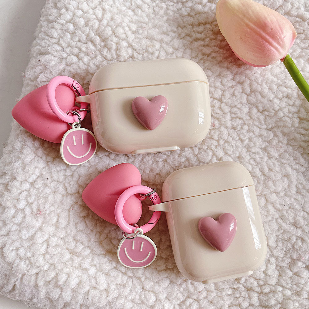 eybag 3D Heart Love Cute Silicone Earphone Accessories Case for AirPods Pro 2 3 Air Pods Cover Case Creative Smile Ornament Keyring