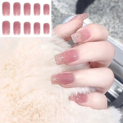 gifts for women hot sale new 24PCS Fake Nails With Glue Rhinestones Long Coffin Flame Press on Nails Detachable French Stick on Nails Art DIY faux ongles