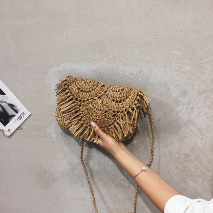 eybag Bohemian Hollow Tassel Rattan Women Shoulder Bags Wicker Woven Crossbody Bags Summer Beach Straw Bag Lady Clutches Female Purses