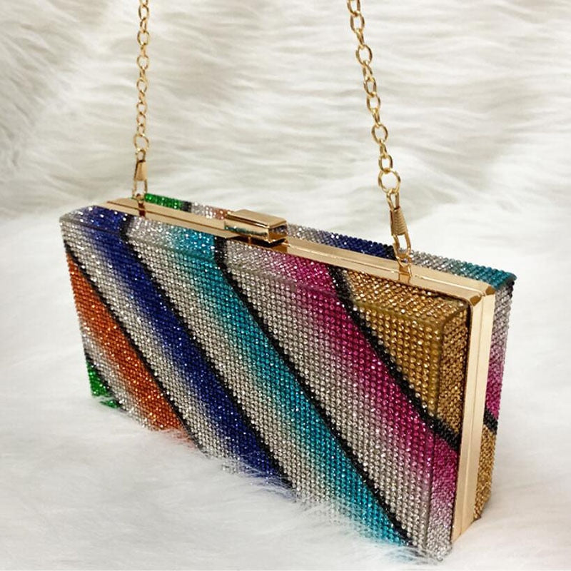 eybag Rainbow Diamond Wedding Clutch Purse  Elegant Party Evening Bag small Handbag for Women Luxury Designer Cross body Bag  B373