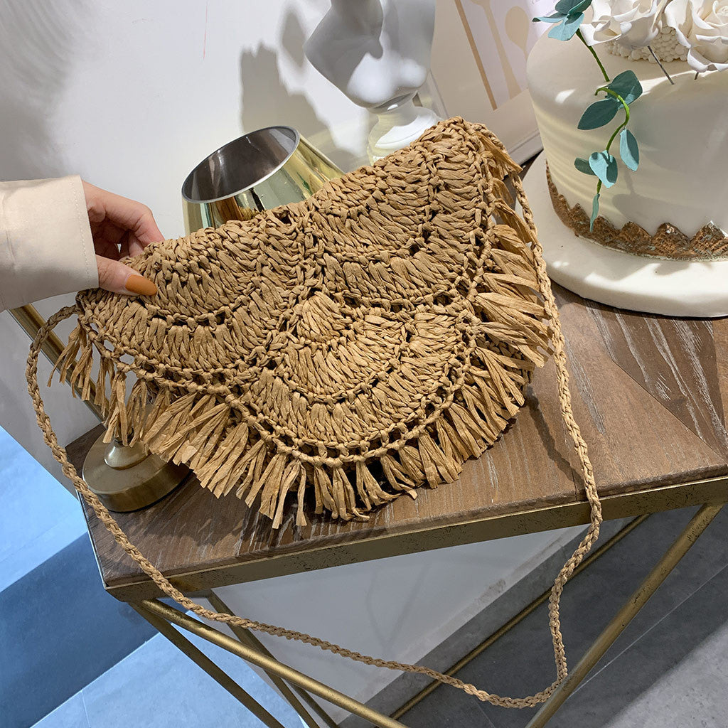 eybag Bohemian Hollow Tassel Rattan Women Shoulder Bags Wicker Woven Crossbody Bags Summer Beach Straw Bag Lady Clutches Female Purses