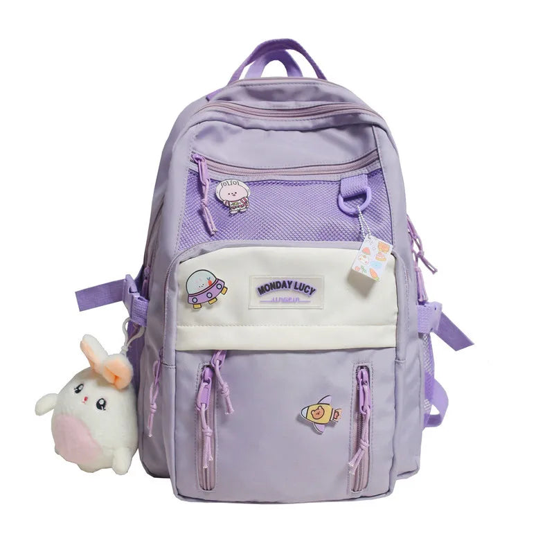 eybag Multi-pocket Solid Color Nylon Women Backpack College Style Large Capacity Travel Rucksack School Bags for Teenage Girl Boys