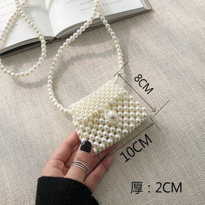 Lkblock Mini Pearl Bag Handmade Vintage EVA Beaded Fashion Banquet Party Shoulder Bag Female 2022 Wedding Bags Luxury Women's Coin Purse