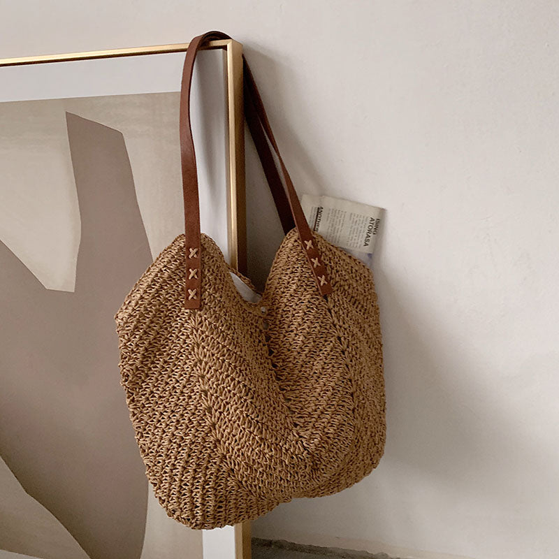 eybag Casual Large Capacity Straw Tote Bag Hollow Woven Women Shoulder Bags Summer Beach Lady Handbag Big Shopper Bag Travel Sac 2022