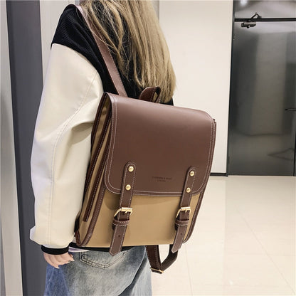 eybag Retro Fashion Woman Backpack Pu Leather Big School Backpack Bags for Teenagers Girls Simple New Designer Hand Shoulder Bags