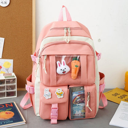 eybag New 4 Pcs Sets Purple Colour Children's School Backpack Kawaii Women's Backpack Bookbag School Bags for Teens Girls Mochila