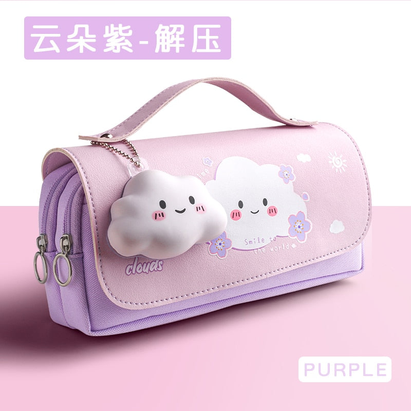 eybag Sakura Pencil Bag PU Leather Pen Case Kawaii Stationery Ruler Pouch for School Girl Sweet Eraser Holder Gift Box Flowers Storage