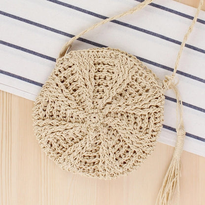 eybag Rattan Woven Round Women Straw Bag Handbag Knit Summer Beach Bag Woman Shoulder Messenger Bag Tassel Khaki Beige Crossbody Bags