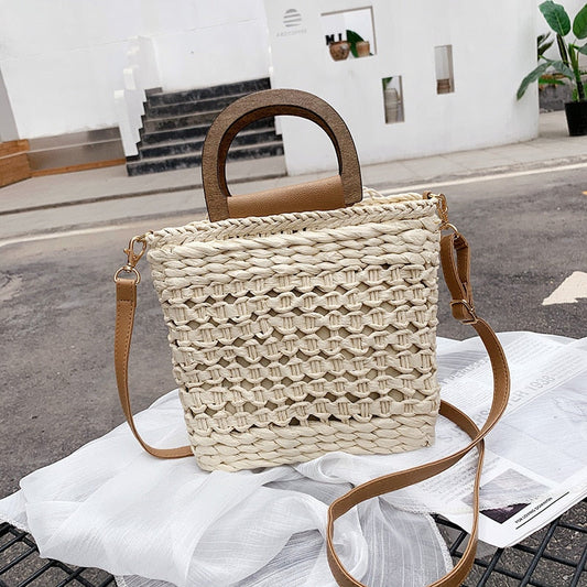 eybag Retro Top Handle Design Crossbody Bag for Women Branded Simple Summer Straw Woven Handbags Female Hollow Basket Shoulder Bags