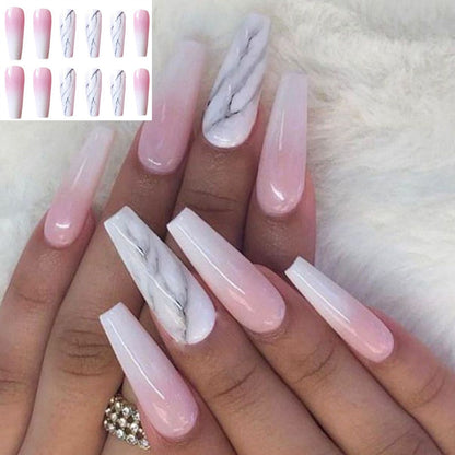 gifts for women hot sale new 24PCS Fake Nails With Glue Rhinestones Long Coffin Flame Press on Nails Detachable French Stick on Nails Art DIY faux ongles