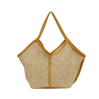 Lkblock Fashion Rattan Women Shoulder Bags Straw Woven Female Handbags Large Capacity Summer Beach Straw Bags Casual Totes Purses 2022