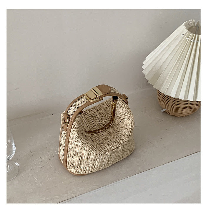 Lkblock Korean Straw handbag for women shoulder bags small bohemian woven beach bags summer female messenger bags Casual totes Beige