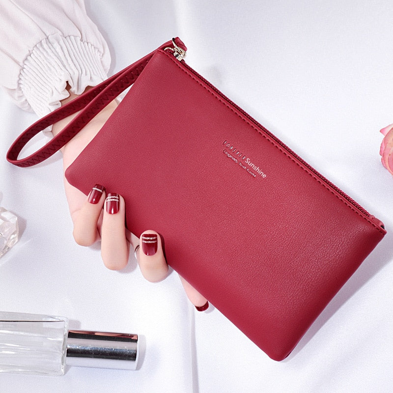 Lkblock Fashion Women Leather Purse Wristband Long Zipper Wallet Coin Purses Clutch Wallet Female Money Card Holder Ladies Handbag