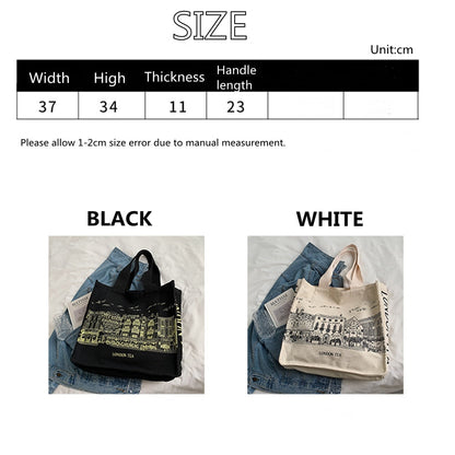 eybag Women Literature and Art Shoulder Canvas Bags Fashion Printing Student Simple Korean Casual Shopping Bag Large Capacity Tote Bag