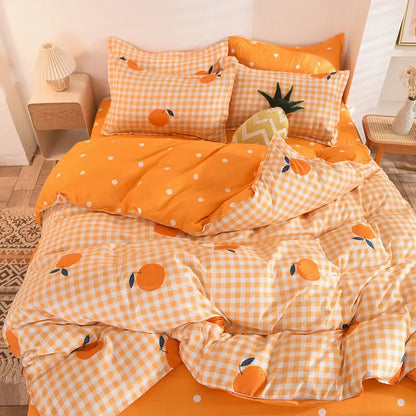 -Orange Bedding Set Girls Boys Bed Linen Sheet Plaid Duvet Cover No Filling 240x220 Single Double Queen King Bedclothes