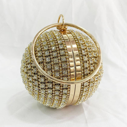 eybag Shiny Diamonds Beaded Metal Round ball Evening Bags Women's  Luxury Chain Shoulder bag Bling mini Clutches Party Purse B409