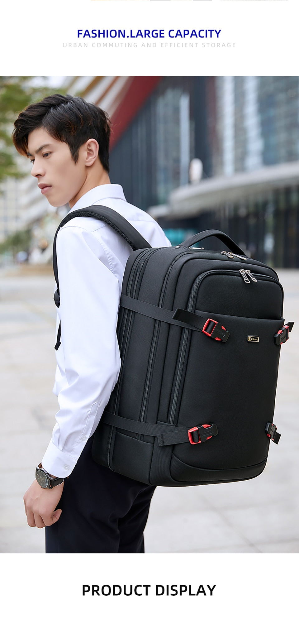 eybag 42L Male Expandable Large Capacity Travel Backpack Men 17 inch Laptop USB Recharging Multi-layer Space Travel Male Bag