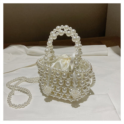 Lkblock Luxury Pearl Woven Handbag Chain Shoulder Bags for Women 2021 Summer Travel Hollow Brand Designer Female Crossbody Bag