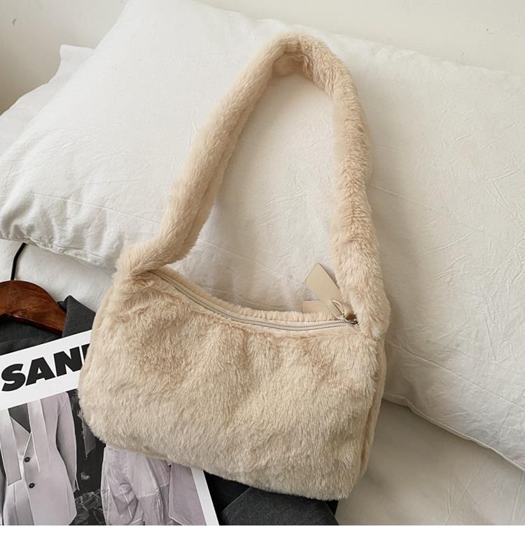 eybag Simple Design Women Soft Plush Hobos Shoulder Bags Winter Furry Ladies Clutch Purse Handbag Fashion Female  Underarm Bag