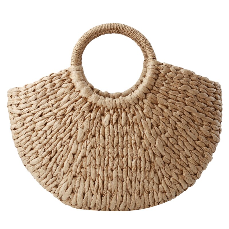 eybag New Straw Bag 2022 Women Hand-Woven Hollow Handbag Moon Shape Rattan Bag Big Capacity Drawstring Handbag Casual Travel Beach Bag