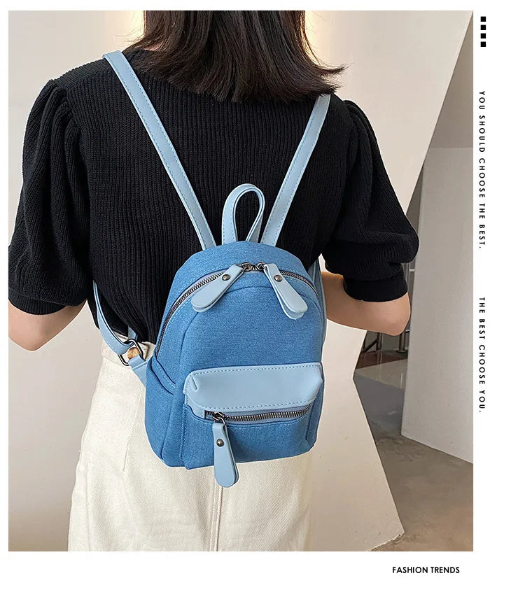 eybag Fashion Denim Women Backpack small Female Travel Backpacks Preppy style School Bag for girls Rucksack Daypack Sac A dos blue