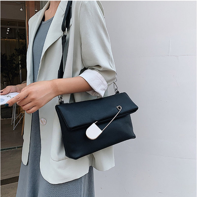 eybag PU Leather Crossbody Bags for Women Fashion Flap Handbag Simple Wide Strap Shoulder Bag Luxury Female Party Clutch Bag Purse New