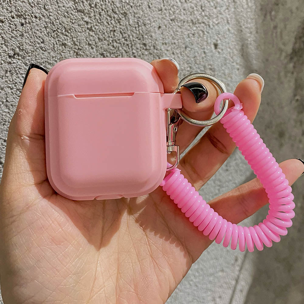 eybag Case For Airpods 1/2/3 Silicone Solid Color Protective Earphone Cover For Apple Air Pods Pro with Spring Fexible Chain Keyring