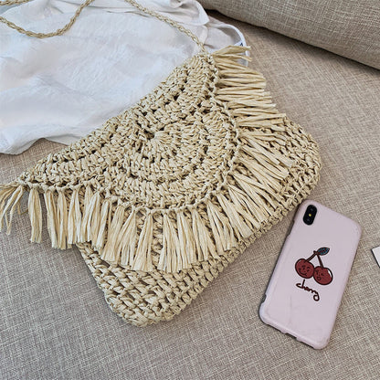 eybag Bohemian Hollow Tassel Rattan Women Shoulder Bags Wicker Woven Crossbody Bags Summer Beach Straw Bag Lady Clutches Female Purses