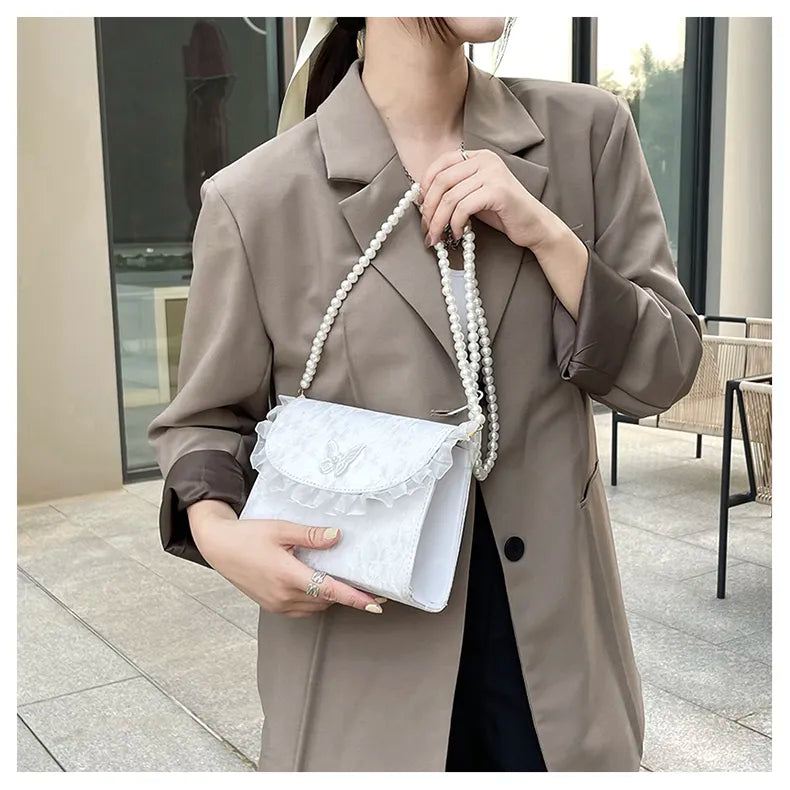 eybag - Retro Crossbody Bags for Women Vintage Lace Pearl Chain Ladies Small Square Shoulder Bag Female Clutch Purse Handbags Sac Femme