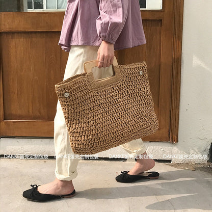 eybag casual rattan large capacity tote for women wicker woven wooden handbags summer beach straw bag lady big purses travel sac