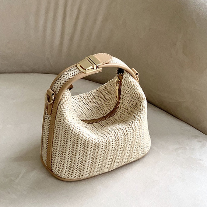 Lkblock Korean Straw handbag for women shoulder bags small bohemian woven beach bags summer female messenger bags Casual totes Beige