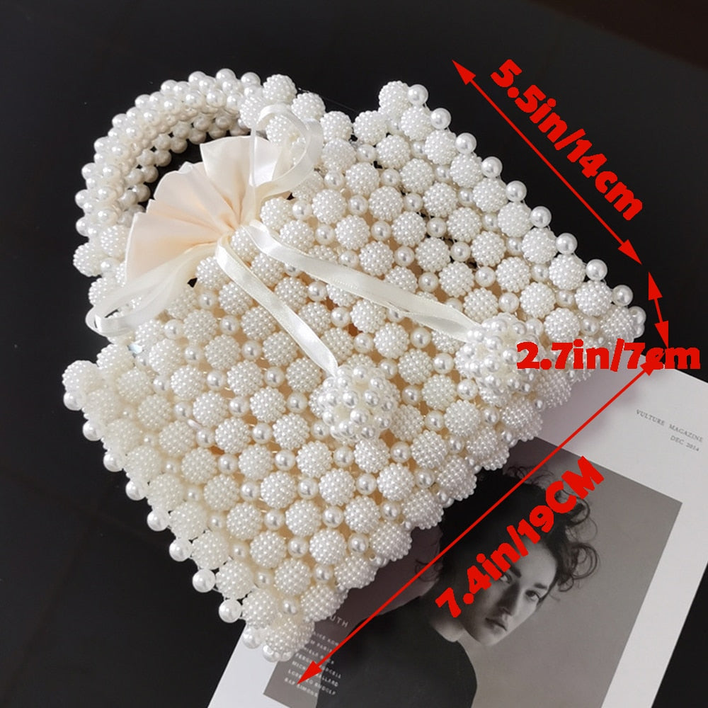 Lkblock Luxury Pearls Bag Handmade Beading Women Handbag Elegant Woven Party Wedding Evening Bag Small Box Basket Bags for Women 2021