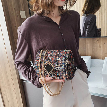 eybag New Chain Plaid Wool Women Bags Luxury Designer Purses And Handbags Ladies Crossbody Shoulder Bag Female Flap Messenger Bag