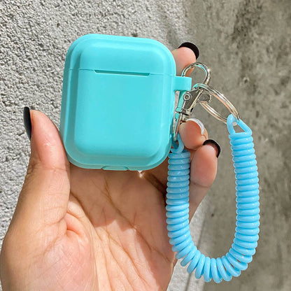 eybag Case For Airpods 1/2/3 Silicone Solid Color Protective Earphone Cover For Apple Air Pods Pro with Spring Fexible Chain Keyring