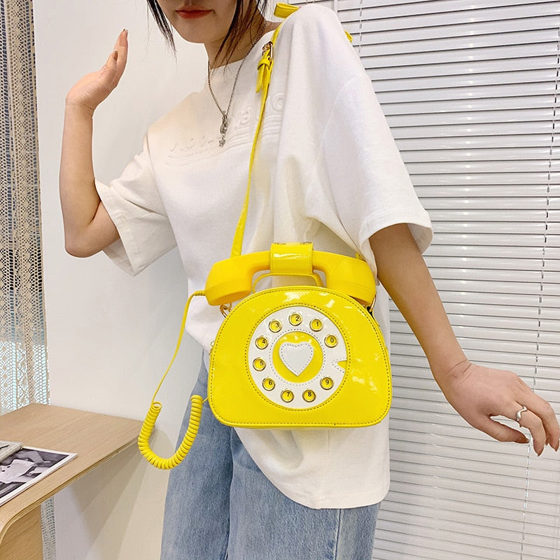 eybag Telephone Shape Women's Purses and Handbags Pink Shoulder Crosbody Bag for Girl Patent Leather Casual Tote Bags Messenger Bag