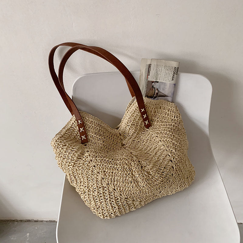 eybag Casual Large Capacity Straw Tote Bag Hollow Woven Women Shoulder Bags Summer Beach Lady Handbag Big Shopper Bag Travel Sac 2022