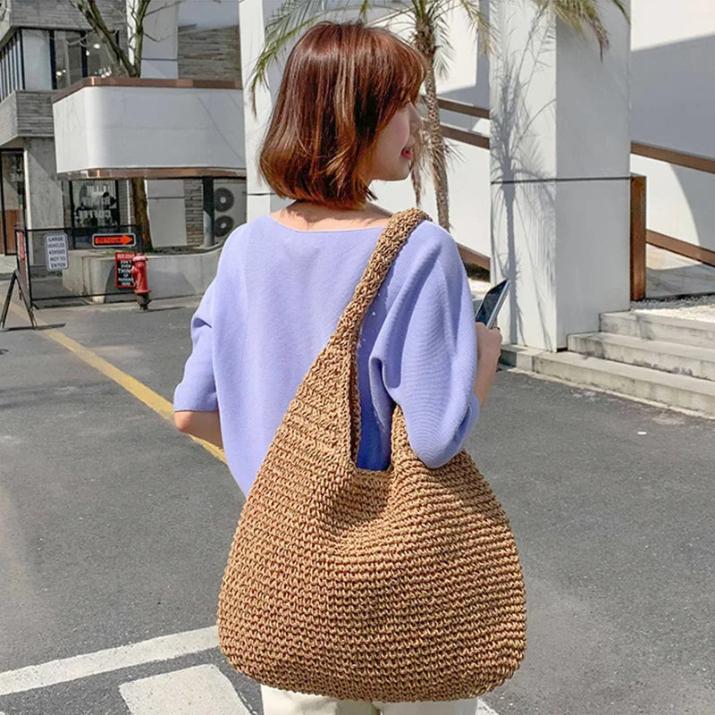 eybag Summer Straw Bag For Women Woven Handmade Handbag Large Capacity Lady Tote Vacation Beach Bag Rattan Shoulder Bag