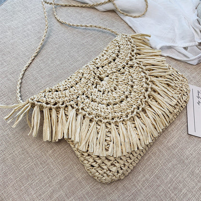 eybag Bohemian Hollow Tassel Rattan Women Shoulder Bags Wicker Woven Crossbody Bags Summer Beach Straw Bag Lady Clutches Female Purses