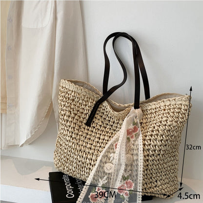 Lkblock Hot fashion Simple hollow beach bags women straw bag vintage knitted big tote bags shoulder bags