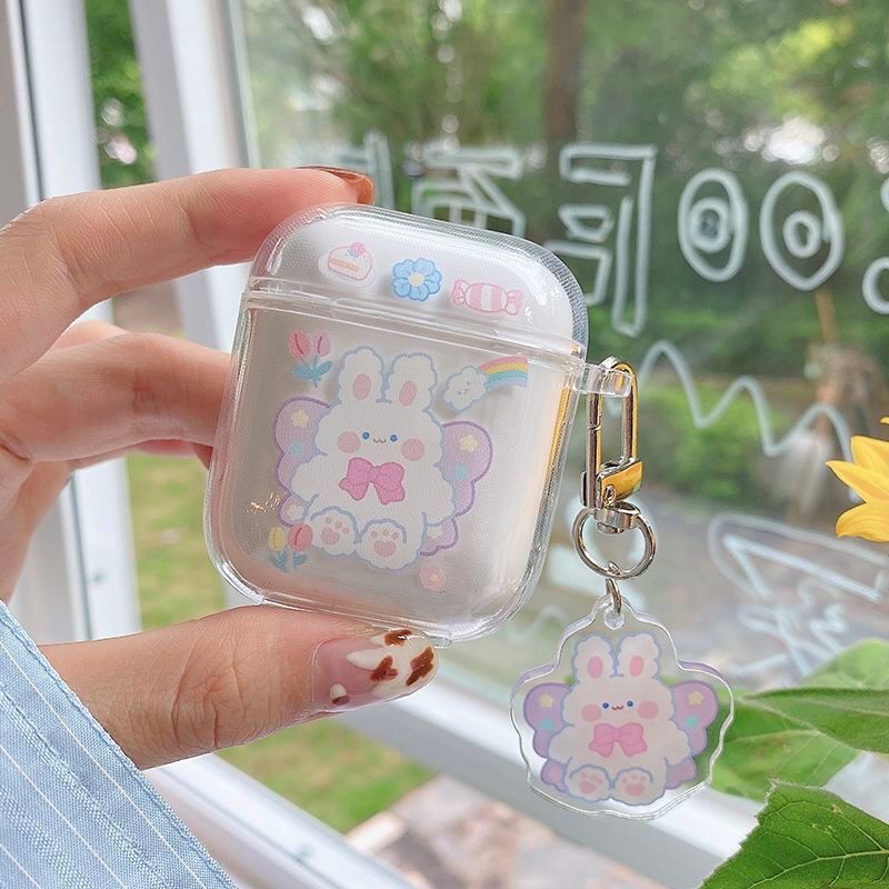 eybag Cute Fresh Flower Earphone Case For AirPods 1 2 Pro Case Transparent TPU Air pods 3 Bluetooth Earphone Charging Box With Keyring