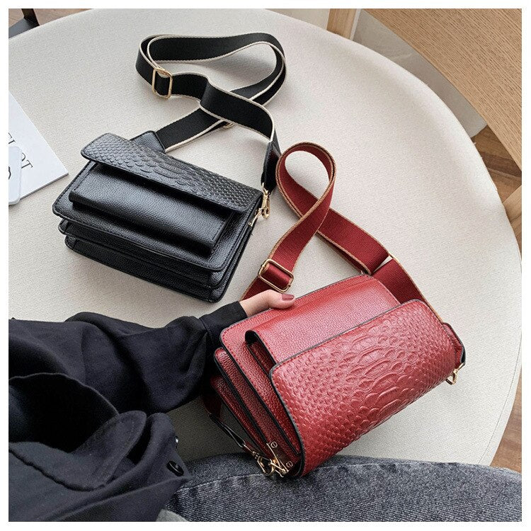 eybag Vintage Alligator lady Sling bag PU Leather Crossbody Bag For Women 2022 new Wide strap Shoulder Messenger Bag Ladies handbag