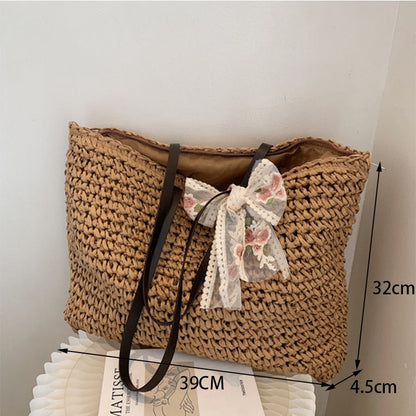 Lkblock Hot fashion Simple hollow beach bags women straw bag vintage knitted big tote bags shoulder bags