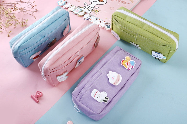 eybag Purple Canvas Pencil Case Cute Animal Badge Pink Pencilcases Large School Pencil Bags for Maiden Girl Stationery Supplies