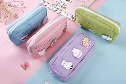 eybag Purple Canvas Pencil Case Cute Animal Badge Pink Pencilcases Large School Pencil Bags for Maiden Girl Stationery Supplies