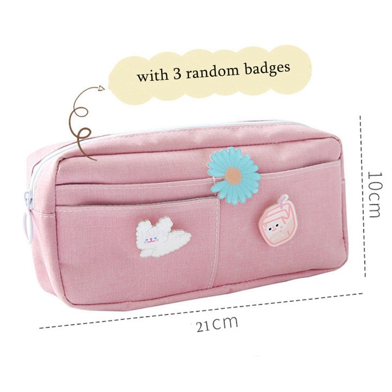 eybag Purple Canvas Pencil Case Cute Animal Badge Pink Pencilcases Large School Pencil Bags for Maiden Girl Stationery Supplies