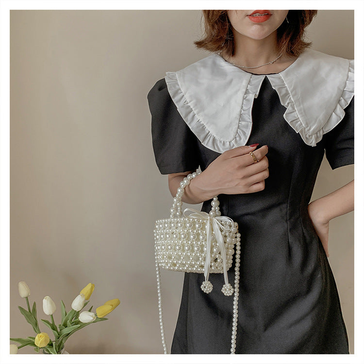 eybag Luxury Pearl Woven Handbag Chain Shoulder Bags for Women 2021 Summer Travel Hollow Brand Designer Female Crossbody Bag